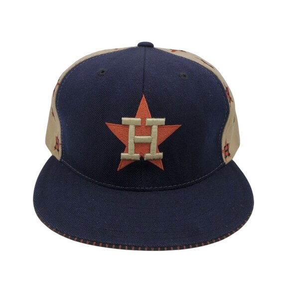 HOUSTON ASTROS Hat‎ Cap Baseball Black/Tan Logo Pattern Fitted 7 1/2 Cooperstown - Picture 1 of 8